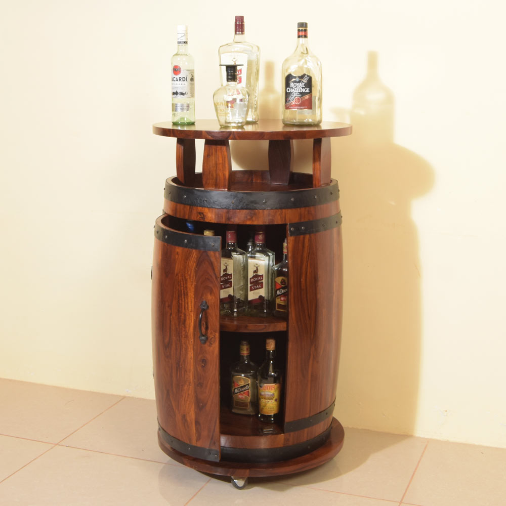 Wood Decor Barrel Wine Bar Storage, Sheesham Wood Furniture Store In