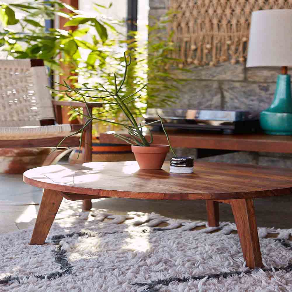 Wood Decor Round Shaped Coffee Table, Sheesham Wood Furniture Store