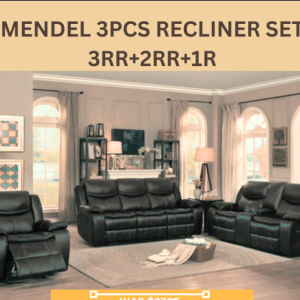 Wood Decor 3-Piece Black Air Leather Recliner Lounge Suite