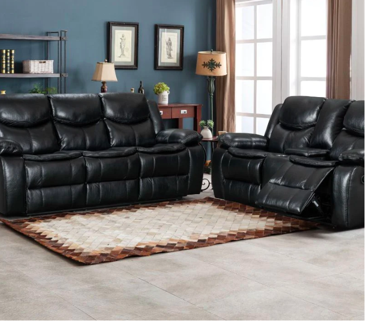 Wood Decor 3Piece Black Air Leather Recliner Lounge Suite Furniture
