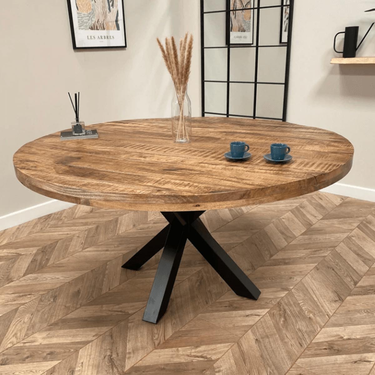 Wood Decor Rustic Round Dining Table, Mango Wood - Furniture Store In