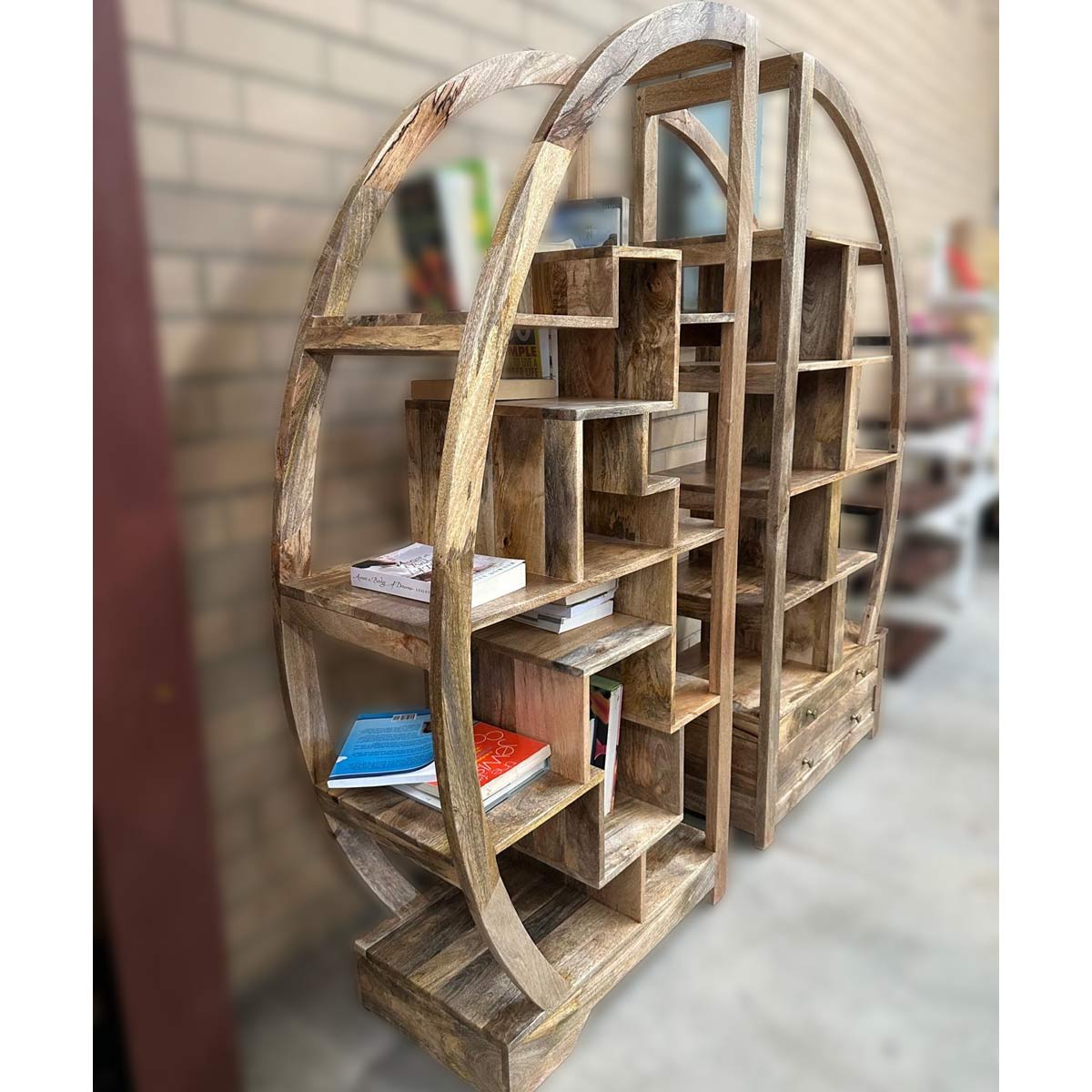 Wood Decor Half Moon Bookshelf, Mango Wood Furniture Store In Perth