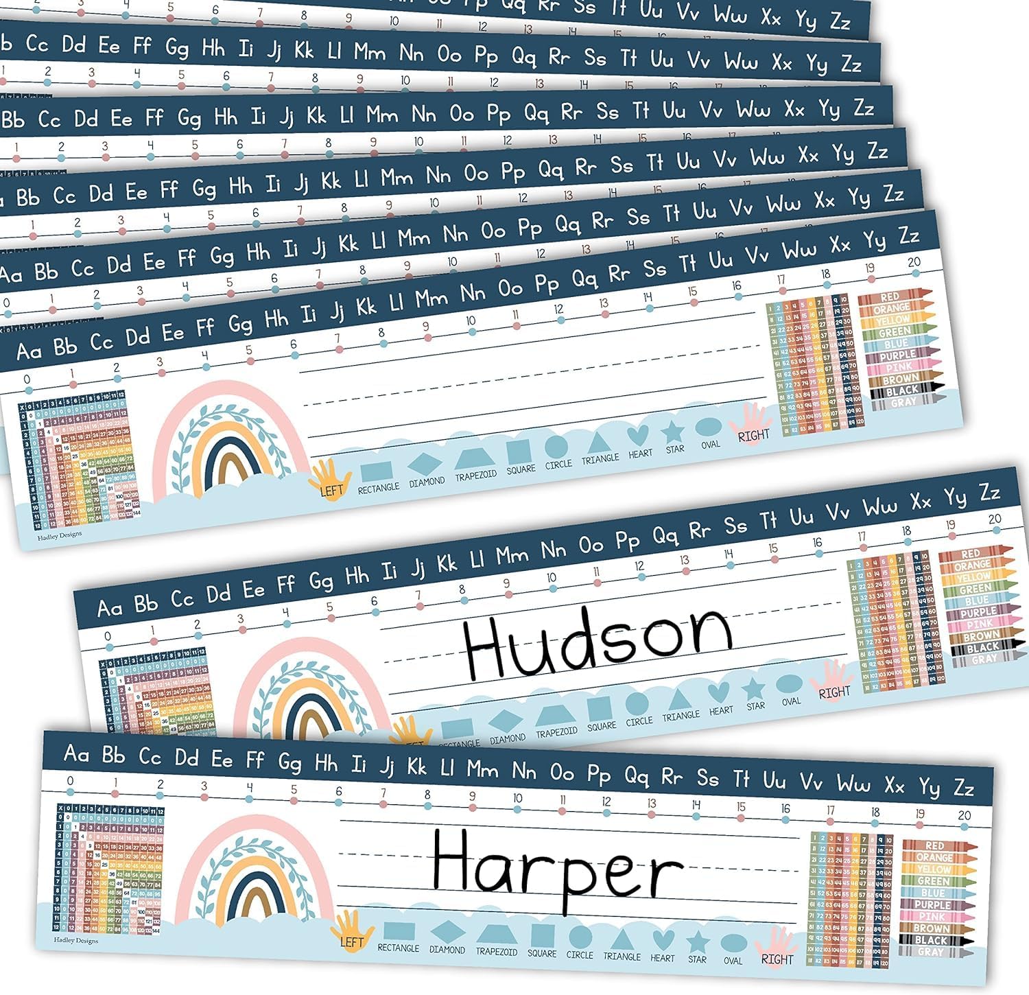 Student Desk Name Tags for Classroom- Waterproof Boho Desk Reference Nameplates- Traditional Manuscript Place Value Chart & More Math Classroom Essentials,Classroom Must Haves(30pcs)