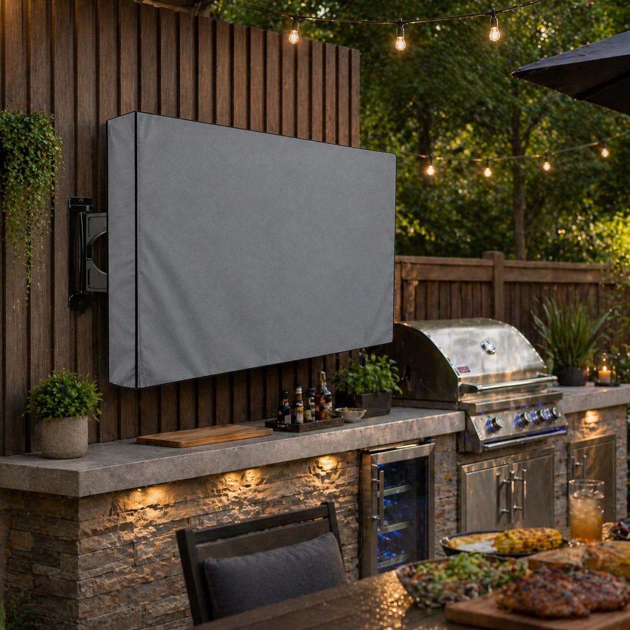 Weatherproof Outdoor TV Cover for Wall-Mounted Flat Screens – Waterproof, Dustproof, and UV-Resistant Protection for Patio, Balcony, and Garden Entertainment Areas (50"-52"(132×84×13cm), Grey)