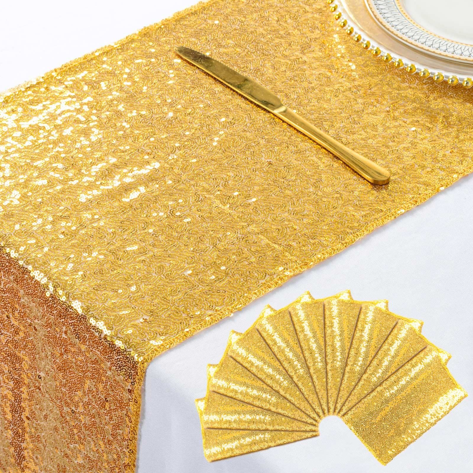 10 Pieces-12 x108 Gold-Sequin-Table-Runners Wedding Party Catering Event Gold Table Runner Gold Christmas Decoration Glitter
