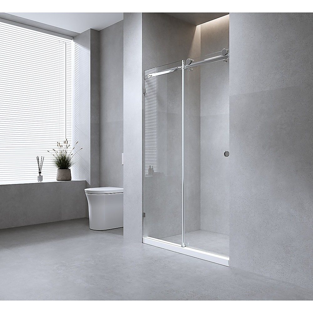 150cm Frameless Glass Sliding Shower Door – With Gold Rail and U-Brackets for Modern Bathrooms