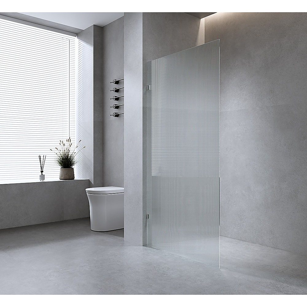 120cm Reeded Glass Shower Screen with Gunmetal F-Brackets and Round Pole