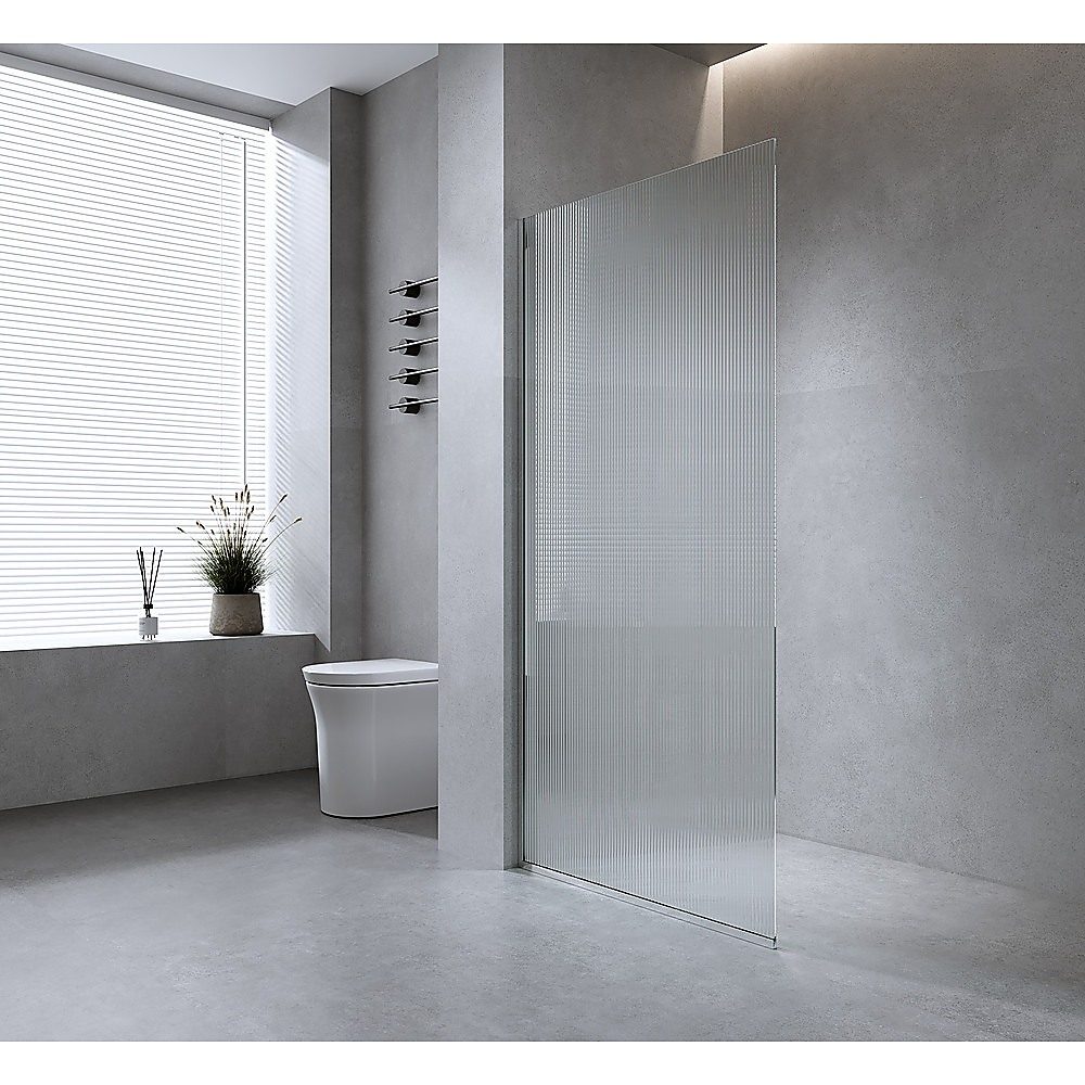 70cm Reeded Glass Shower Screen with Black Wall Channel and Floor Channel