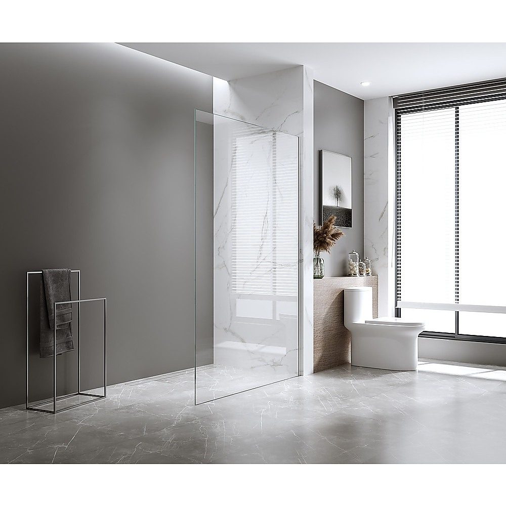 100x210cm Glass Shower Screen with White Wall Channel – Sleek, Durable Bathroom Upgrade