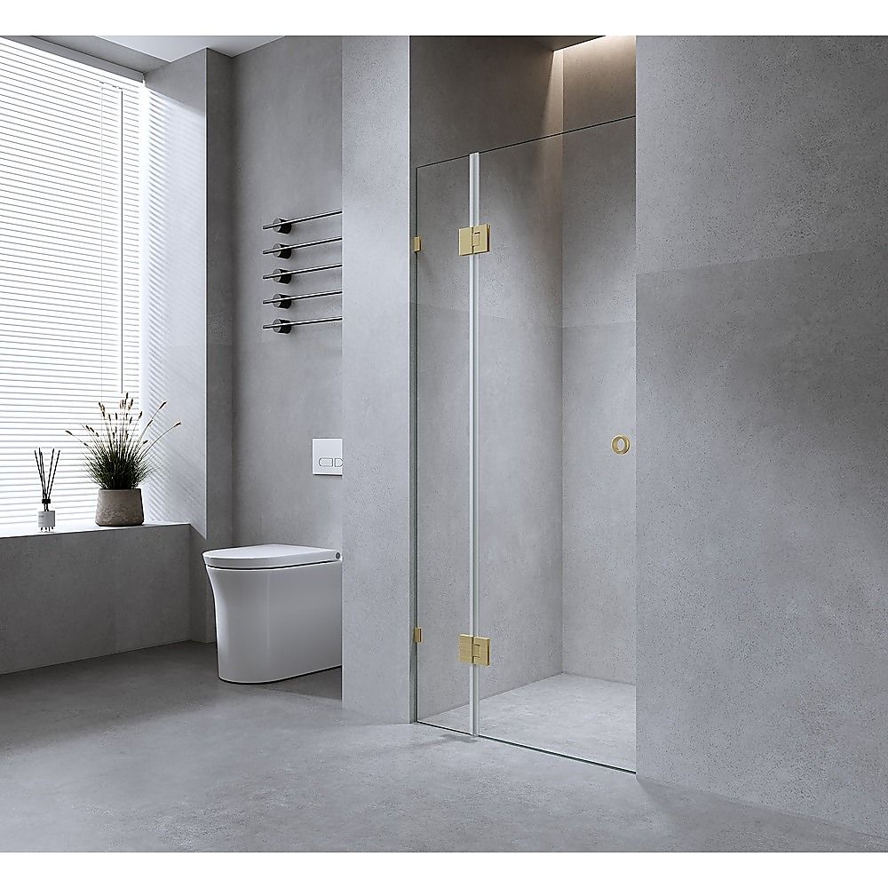 100cm Wall-to-Wall Frameless Shower Screen with Black Brackets, SS Hinges & F-Brackets